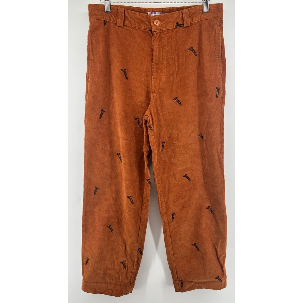 Urban Outfitters Corduroy Pants Orange Embroidered Screws Tag 32 Actual 34 30" L